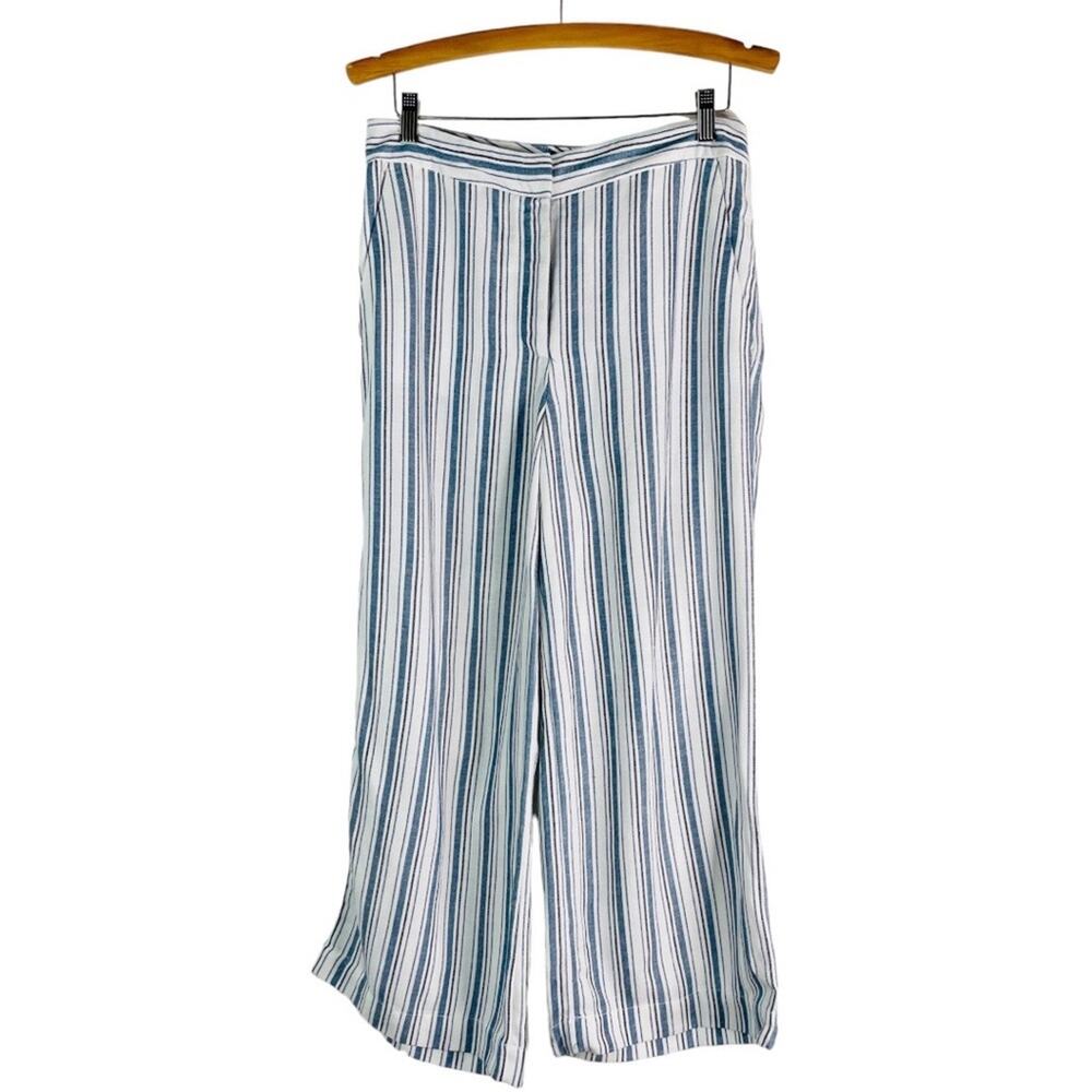 Loft blue white striped wide leg coastal nautical beach cropped trouser pants 6